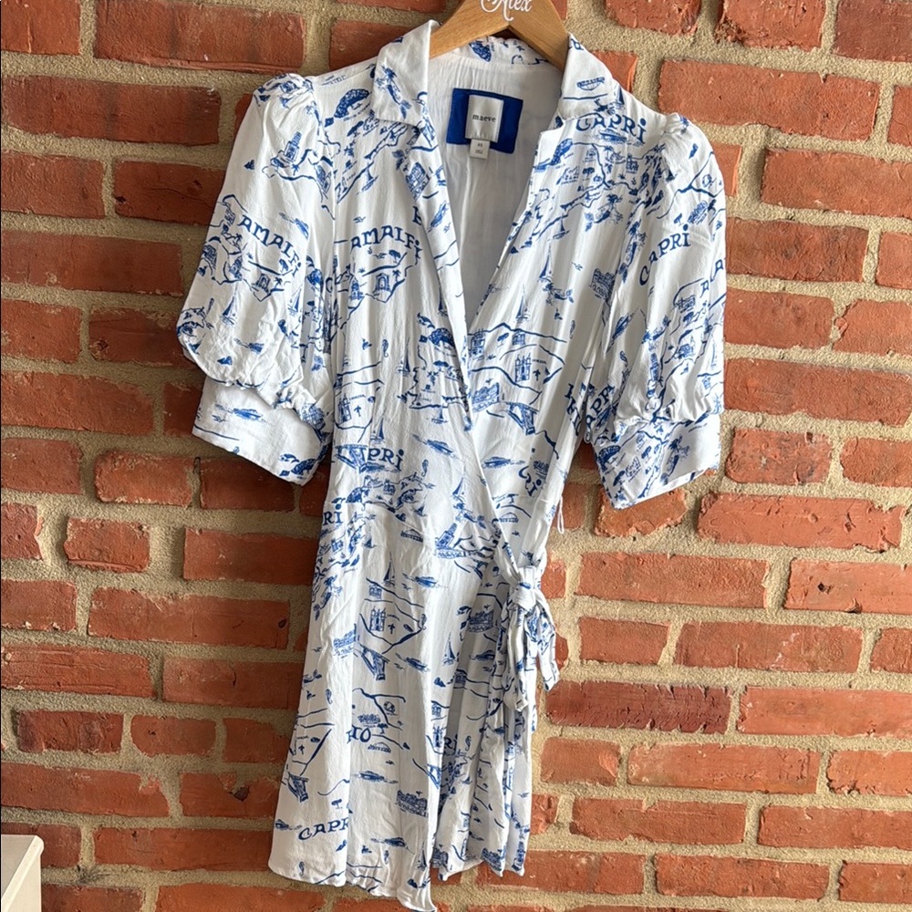 Maeve Blue and White Wrap Dress
